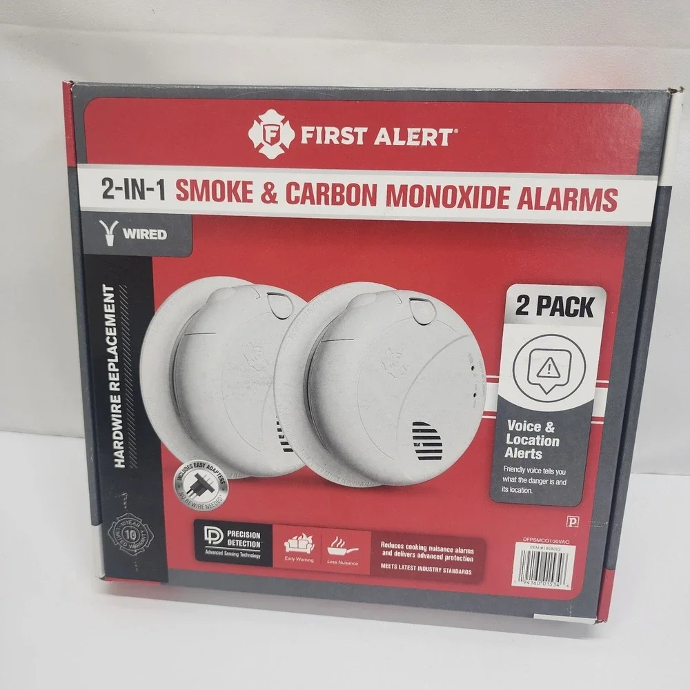 First Alert 2 Pack 2-in-1 Smoke & Carbon Monoxide Alarms w/ Voice Alerts